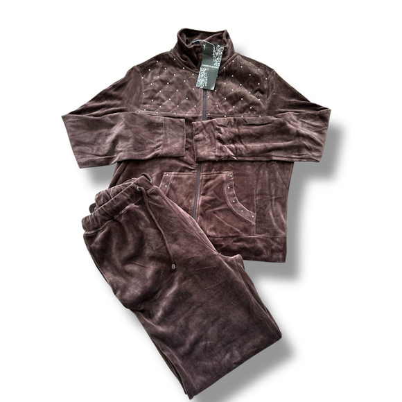 Mirror Image Brown Velour Suit Set Size M Medium 2 Piece Lounge Tracksuit - Picture 1 of 2